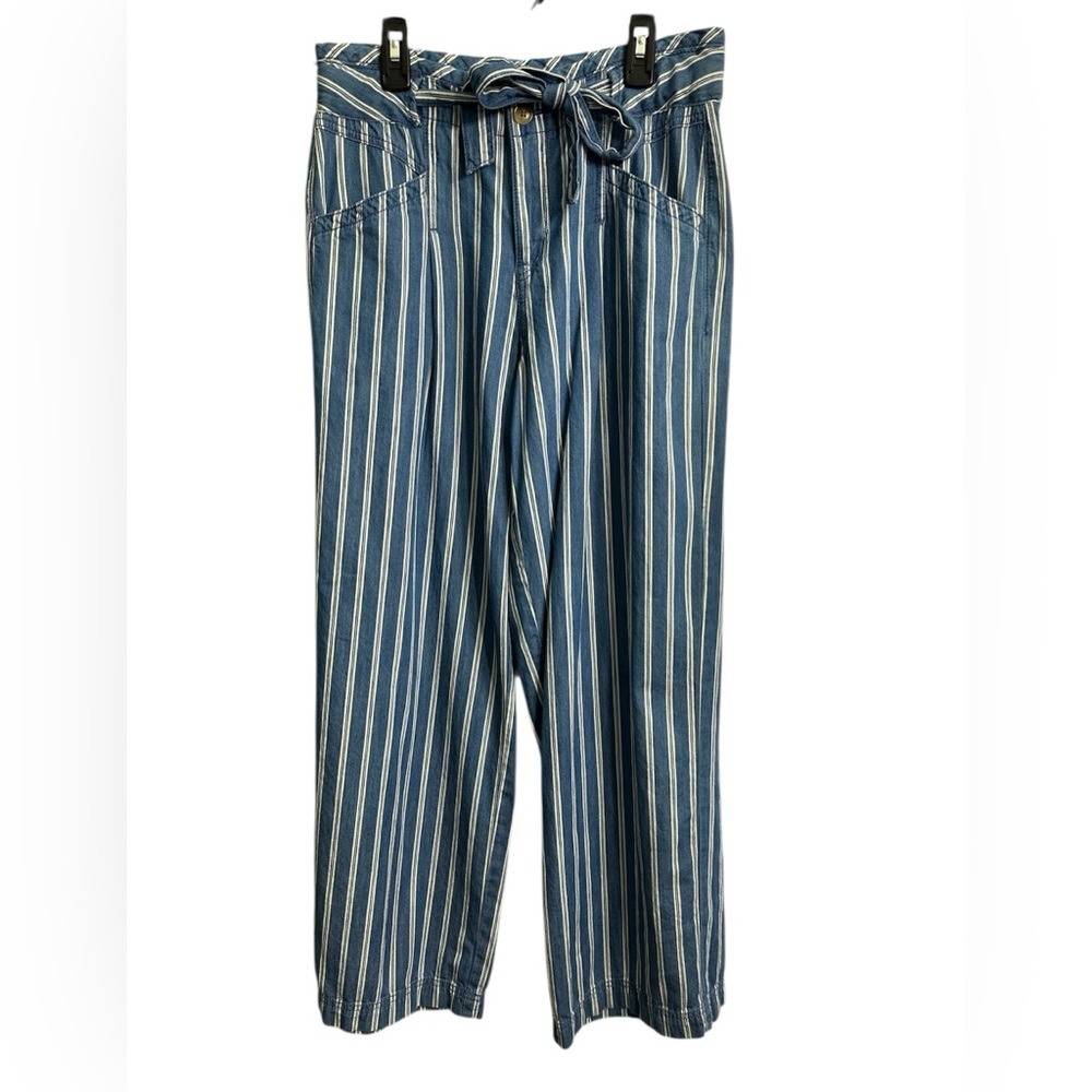 American Eagle Women’s Wide Leg Pants Size 4 Blue White Stripe High Rise Cotton